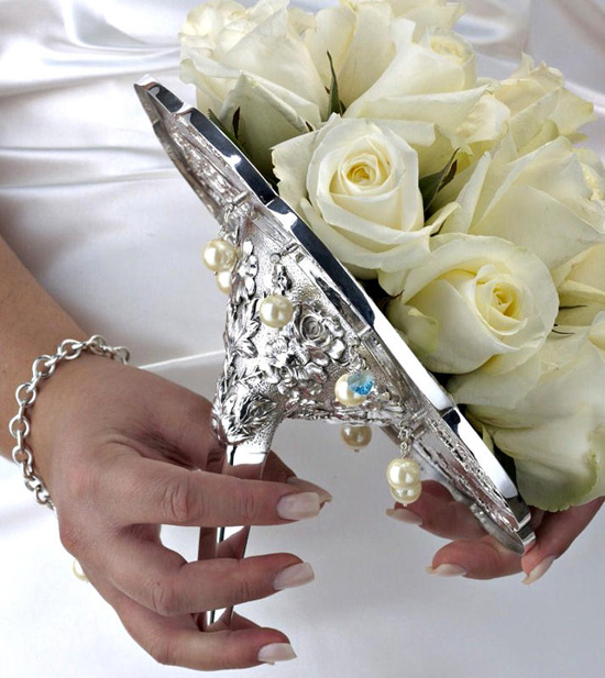 Details about   Wedding Flower Bouquet Holder Bronze or White Silver 