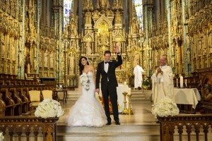 sophisticated wedding - bride and groom in church