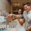 aviation wedding - bride and groom cutting cake