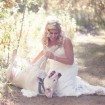 berry-hued wedding - bride and dog