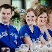 baseball wedding - couple in jerseys