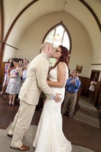 rustic wedding - first kiss