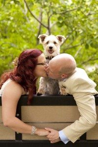 rustic wedding - bride and groom and dog