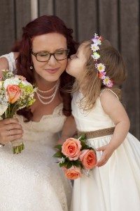 rustic wedding - bride and flower girl
