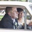 vintage wedding - bride and groom in car