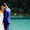 sophisticated picturesque wedding - newlyweds with emerald lake background