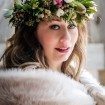 rustic winter shoot with woodsman details - floral headpiece