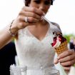 Charming Rustic Wedding in Collingwood, Ontario - Bride Eating Frozen Yogurt