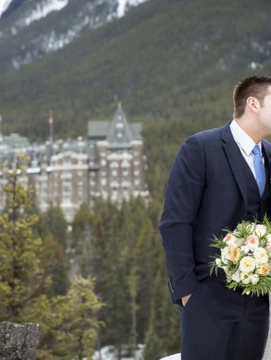 A Soft and Romantic Winter Wedding in Banff - Bride and Groom