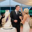 dreamy summer wedding with geode details - cake cutting