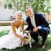 a modern copper and silver wedding in winnipeg, manitoba - dog and bride and groom