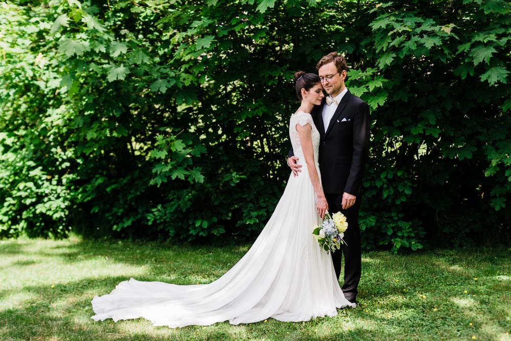 A-Rustic-Backyard-Wedding-in-Nova-Scotia- Bride and Groom Posing