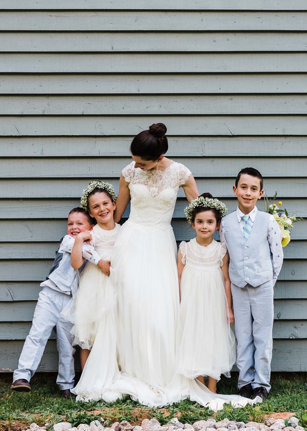 A-Rustic-Backyard-Wedding-in-Nova-Scotia- Bride and Children