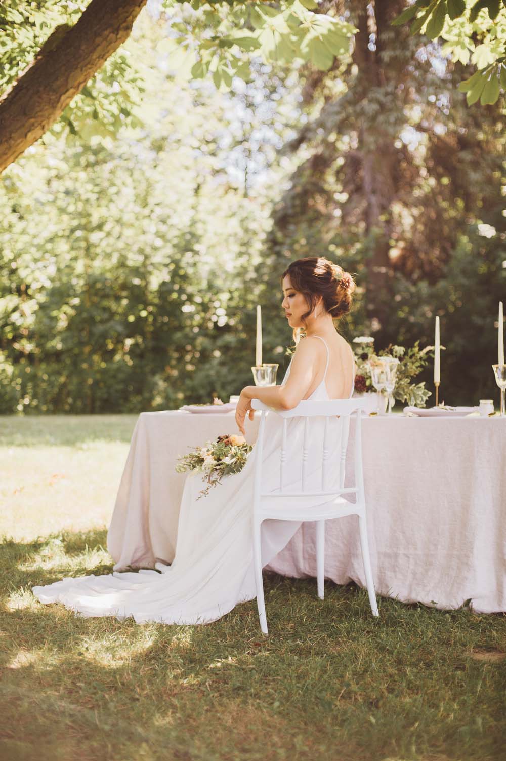 Modern Autumn Botanical Wedding Inspo - Bride sitting